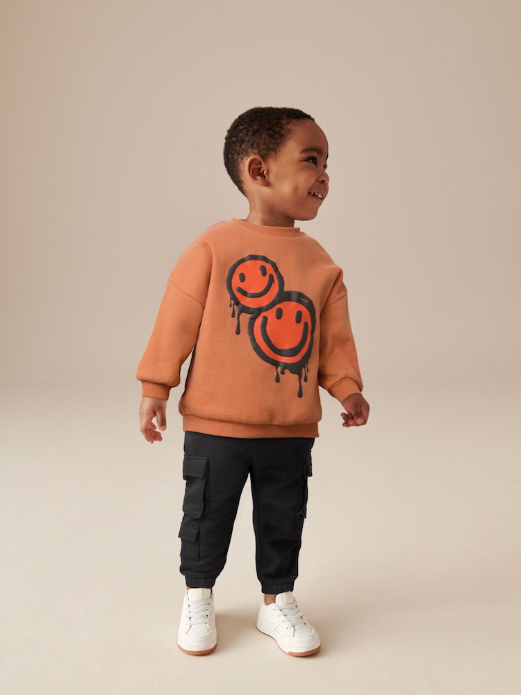 Rust Brown Happy Sweatshirt and Utility Joggers 2 Piece Set (3mths-7yrs) - Image 1 of 7