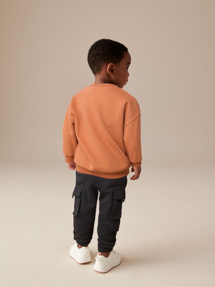 Rust Brown Happy Sweatshirt and Utility Joggers 2 Piece Set (3mths-7yrs) - Image 2 of 7