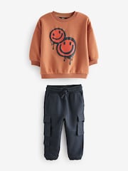 Rust Brown Happy Sweatshirt and Utility Joggers 2 Piece Set (3mths-7yrs) - Image 4 of 7