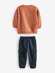 Rust Brown Happy Sweatshirt and Utility Joggers 2 Piece Set (3mths-7yrs) - Image 5 of 7