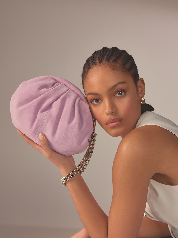 Lilac Purple Leather Snap Clutch Bag - Image 1 of 11 Lilac Purple Leather Snap Clutch Bag - Image 1 of 11