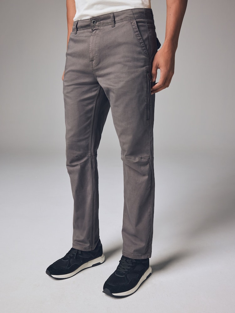 Charcoal Grey Slim Fit Zip Detail Stretch Trousers - Image 1 of 6
