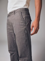 Charcoal Grey Slim Fit Zip Detail Stretch Trousers - Image 3 of 6
