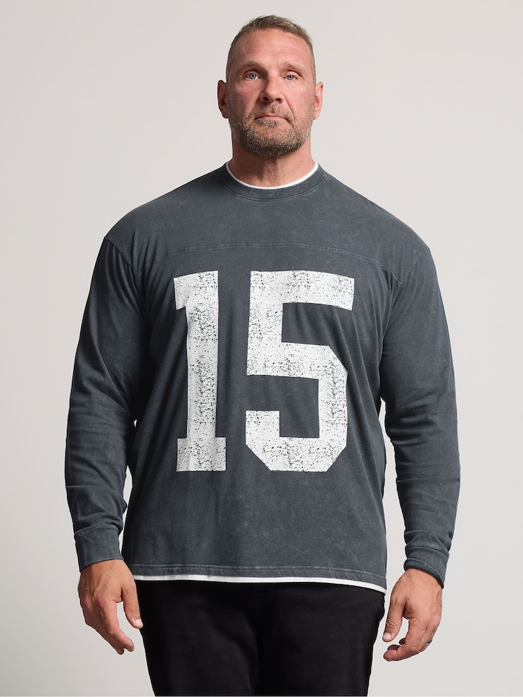 BadRhino Big & Tall Black Distressed Washed Long Sleeve T-Shirt - Image 1 of 6 BadRhino Big & Tall Black Distressed Washed Long Sleeve T-Shirt - Image 1 of 6