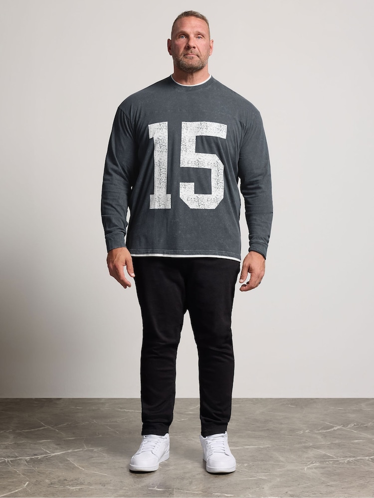 BadRhino Big & Tall Black Distressed Washed Long Sleeve T-Shirt - Image 2 of 6 BadRhino Big & Tall Black Distressed Washed Long Sleeve T-Shirt - Image 2 of 6