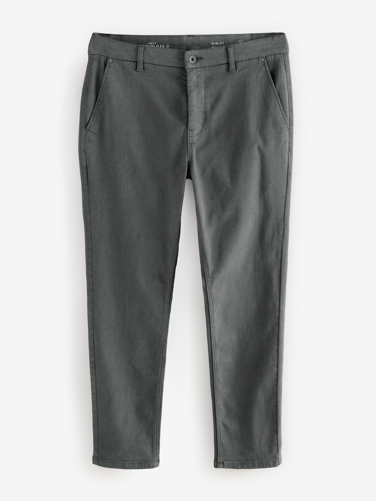 Charcoal Grey Slim Fit Motionflex Chino Trousers - Image 7 of 10