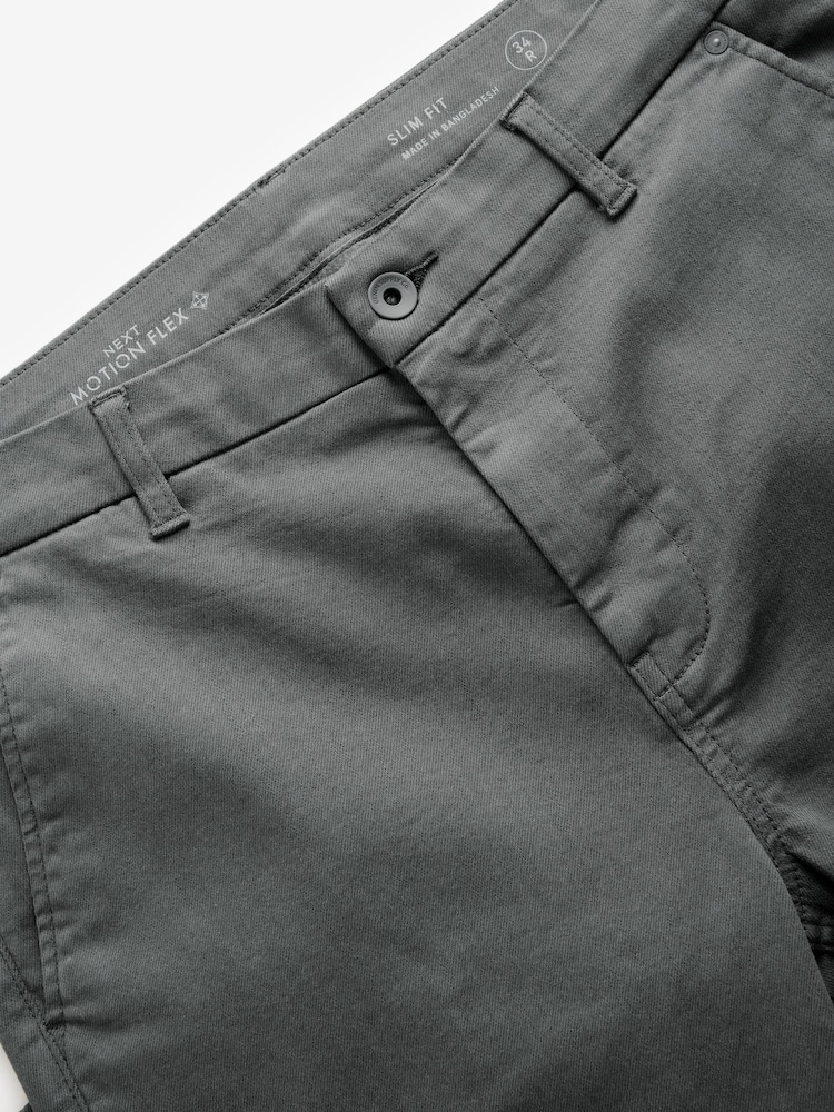 Charcoal Grey Slim Fit Motionflex Chino Trousers - Image 9 of 10