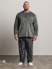 Gris - BadRhino Big & Tall Check Fleece Lounge Set - Imagen 1 de 5