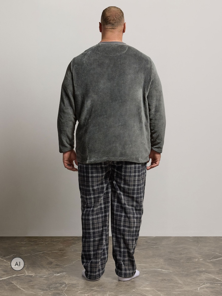 Gris - BadRhino Big & Tall Check Fleece Lounge Set - Imagen 2 de 5