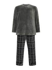 Gris - BadRhino Big & Tall Check Fleece Lounge Set - Imagen 4 de 5