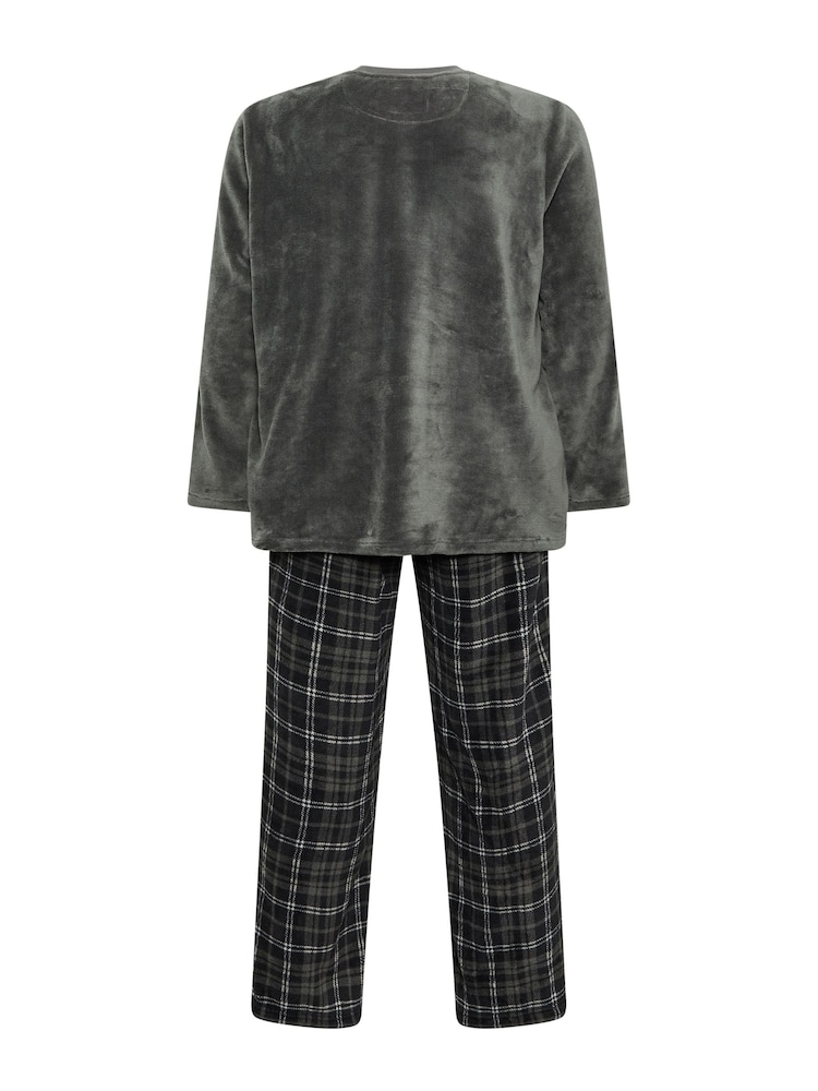 Gris - BadRhino Big & Tall Check Fleece Lounge Set - Imagen 5 de 5