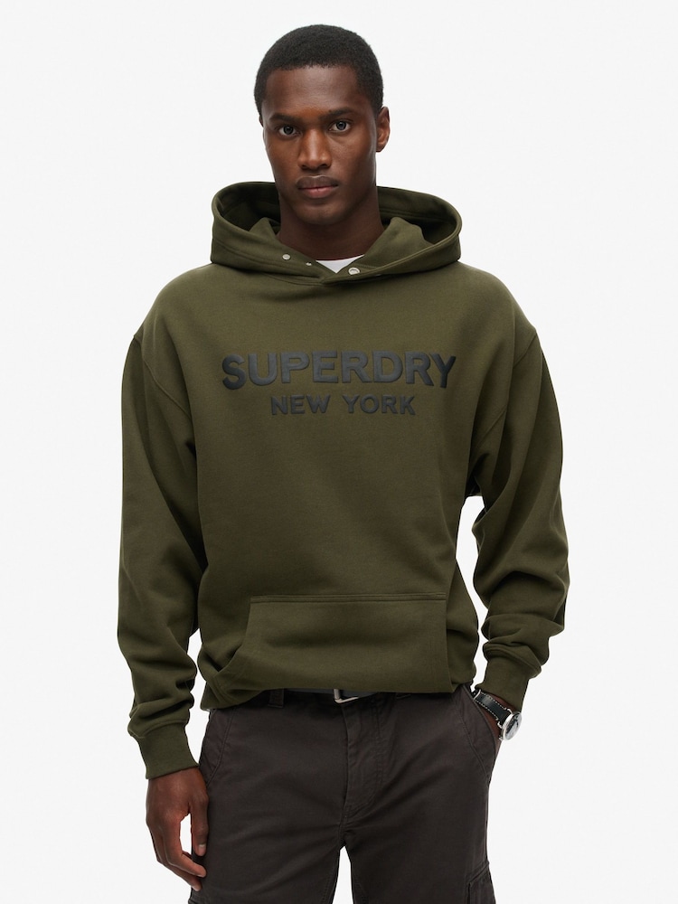Army Khaki - Superdry Luxury Sport Kapuzensweatshirt in Loose Fit - Bild 1 von 5