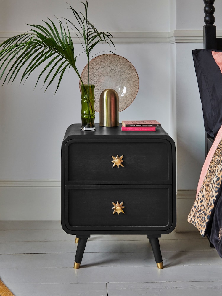 Rockett St George Black Ringo Mango Wood Bedside Table - Image 1 of 8