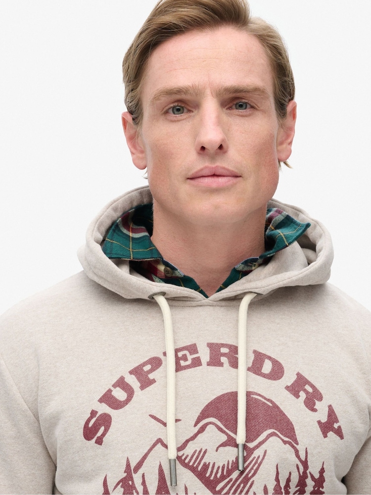 Superdry Beige Marl Lo-Fi Outdoor Graphic Hoodie - Image 3 of 6