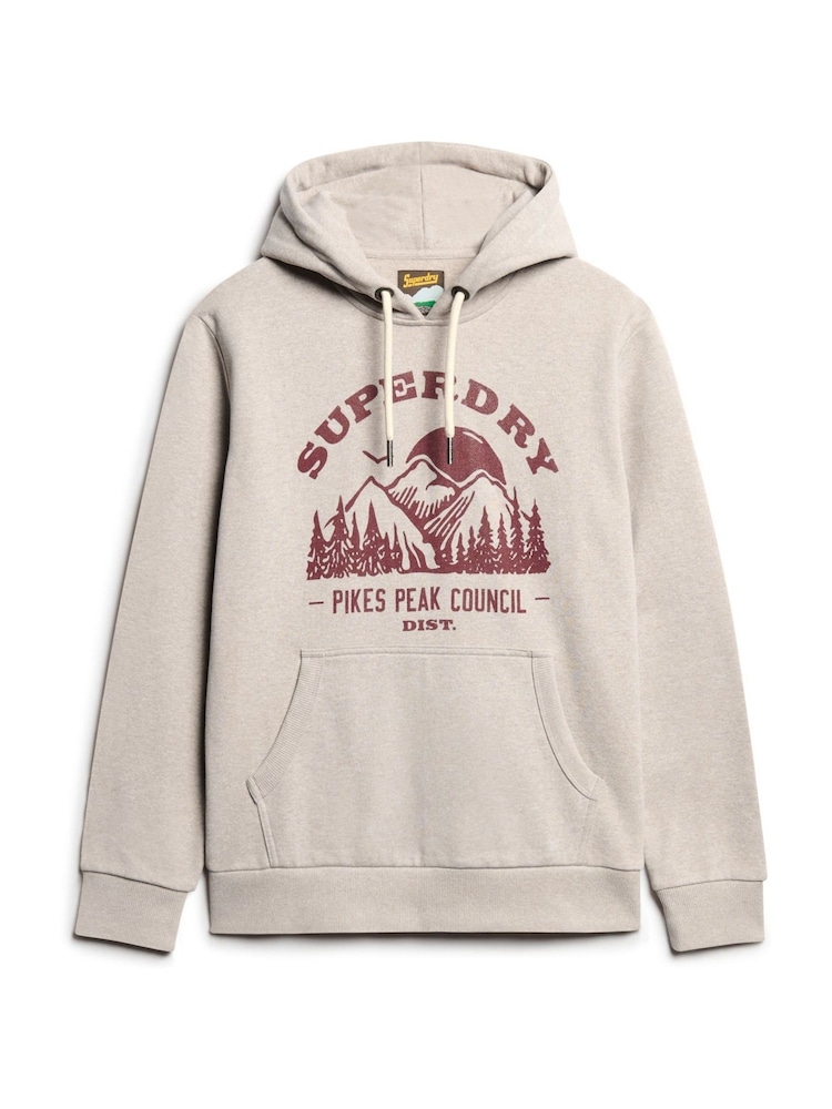 Superdry Beige Marl Lo-Fi Outdoor Graphic Hoodie - Image 4 of 6