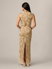 Adrianna Papell Gold Petite Mock Neck Beaded Long Dress - Image 2 of 6