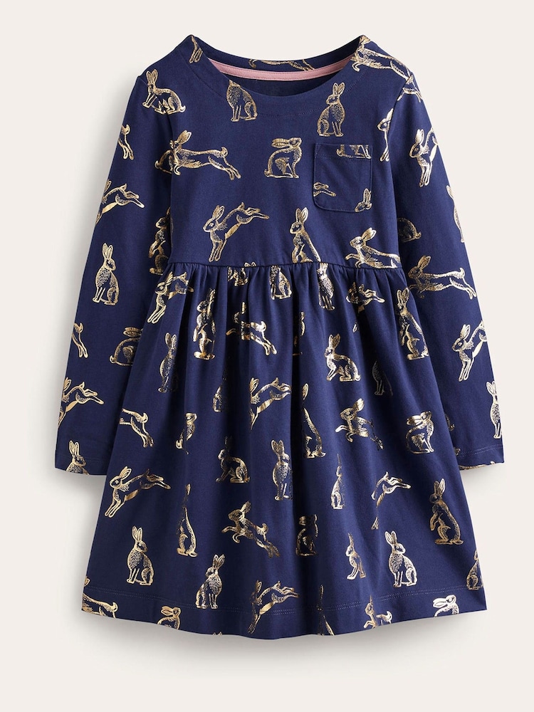 Boden Dark Blue Long Sleeve Fun Jersey Dress - Image 1 of 4