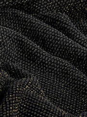 Black/Gold Crochet Mesh Sparkle Sheer Long Sleeve Midi Length Dress - Image 6 of 6