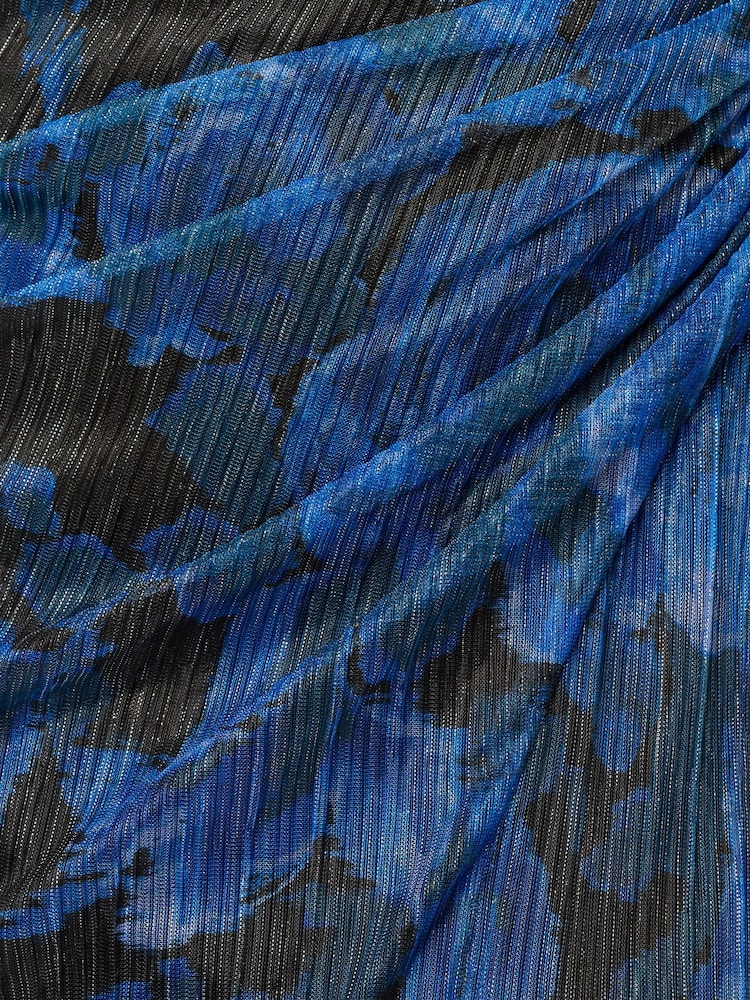 Adrianna Papell Blue Metallic Crinkle Draped Gown - Image 6 of 6 Adrianna Papell Blue Metallic Crinkle Draped Gown - Image 6 of 6