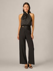 Adrianna Papell Black Satin Crepe Jumpsuit - Image 1 of 5