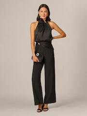 Adrianna Papell Black Satin Crepe Jumpsuit - Image 2 of 5