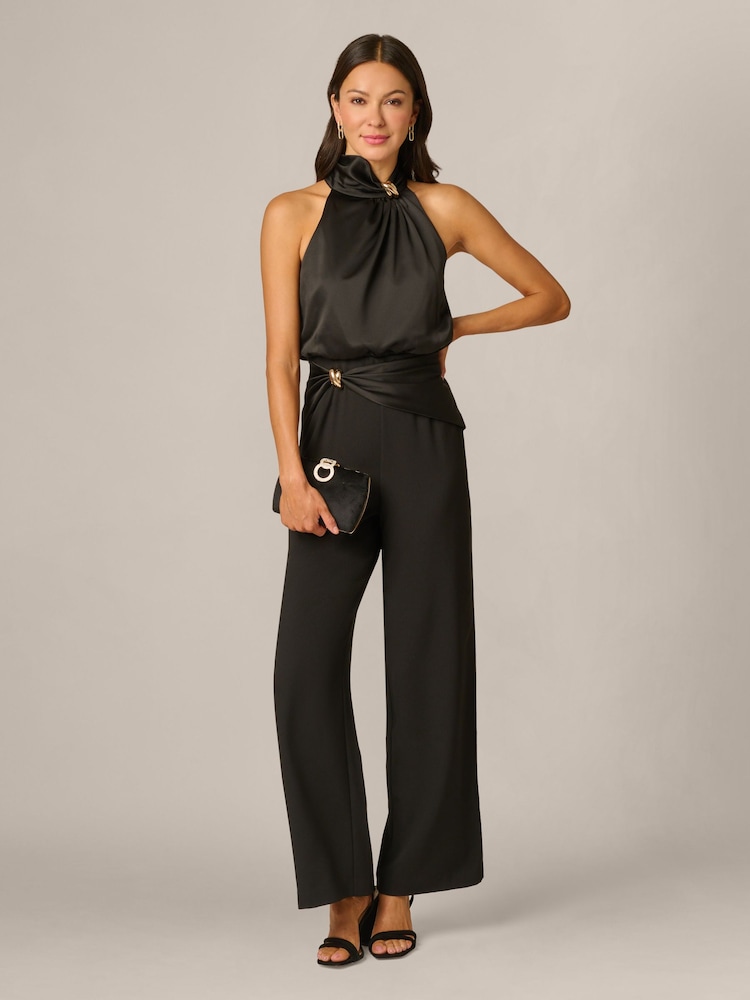 Adrianna Papell Black Satin Crepe Jumpsuit - Image 2 of 5 Adrianna Papell Black Satin Crepe Jumpsuit - Image 2 of 5