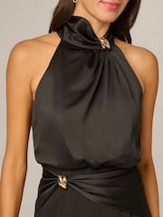 Adrianna Papell Black Satin Crepe Jumpsuit - Image 3 of 5