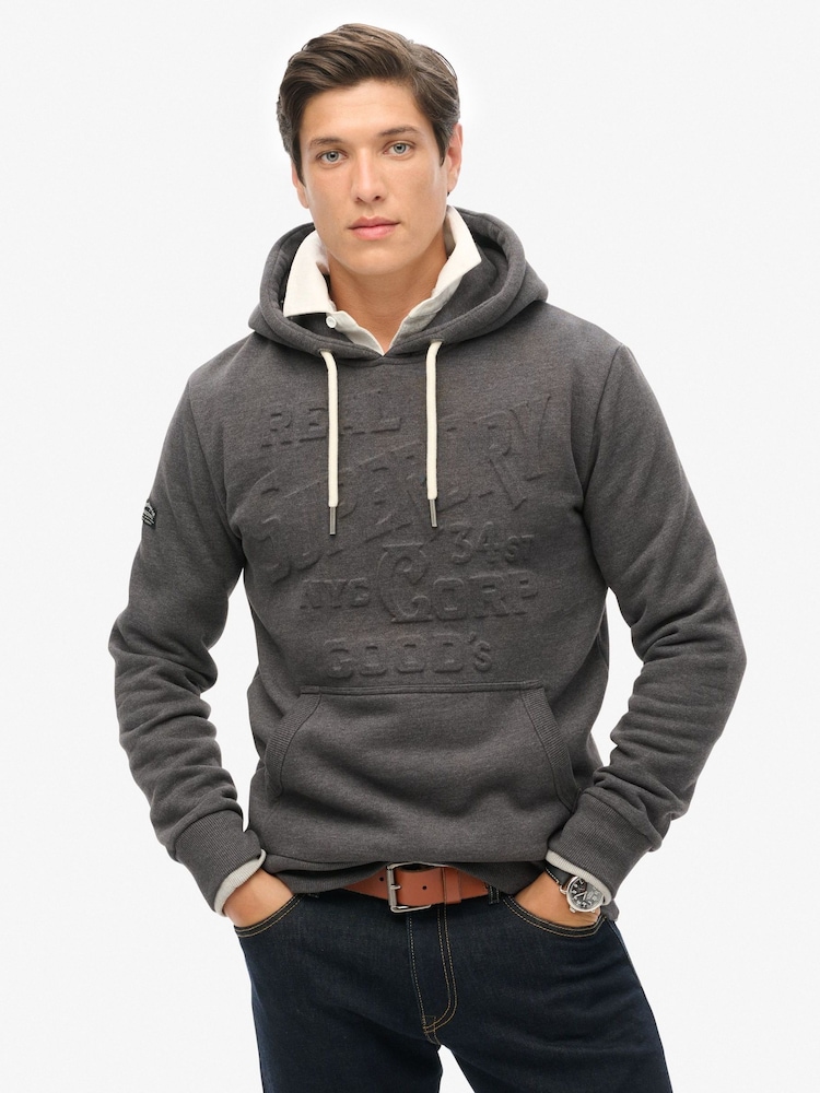 Grafite Cinza escuro Marl - Superdry gráfico com logotipo em relevo Hoodie - Imagem 1 de 5
