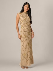 Adrianna Papell Gold Mock Neck Beaded Long Dress - Image 4 of 6