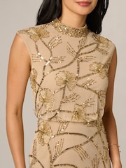 Adrianna Papell Gold Mock Neck Beaded Long Dress - Image 5 of 6