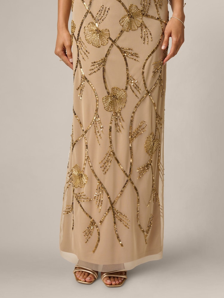 Adrianna Papell Gold Mock Neck Beaded Long Dress - Image 6 of 6 Adrianna Papell Gold Mock Neck Beaded Long Dress - Image 6 of 6