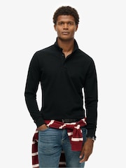 Superdry Black 100% Cotton Long Sleeve Pique Polo Shirt - Image 1 of 6