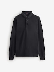 Superdry Black 100% Cotton Long Sleeve Pique Polo Shirt - Image 5 of 6