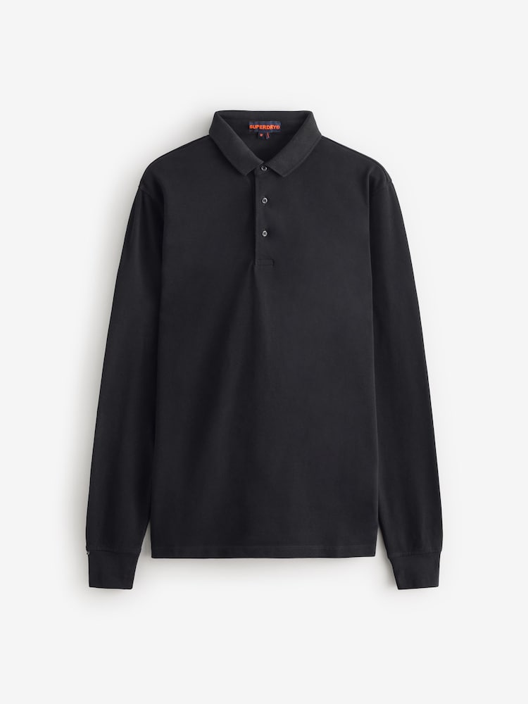 Superdry Black 100% Cotton Long Sleeve Pique Polo Shirt - Image 5 of 6