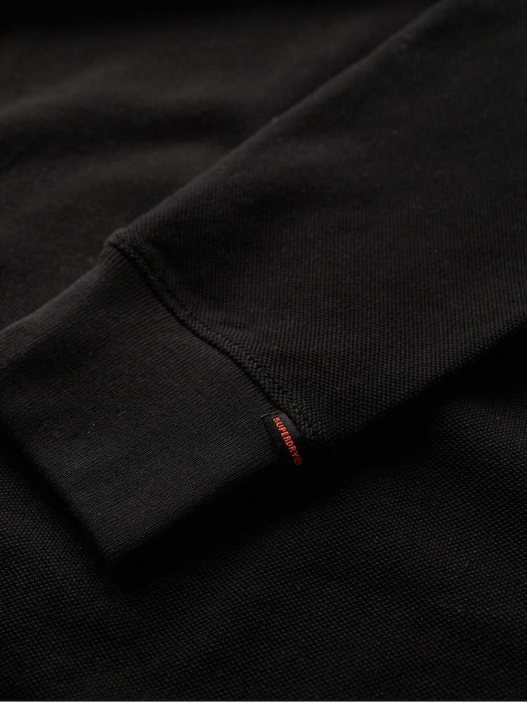 Superdry Black 100% Cotton Long Sleeve Pique Polo Shirt - Image 6 of 6
