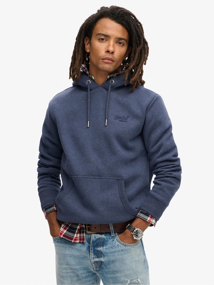 Azul marino clásico jaspeado - Sudadera con capucha de corte entallado Essential con logo de Superdry - Imagen 1 de 5 Azul marino clásico jaspeado - Sudadera con capucha de corte entallado Essential con logo de Superdry - Imagen 1 de 5