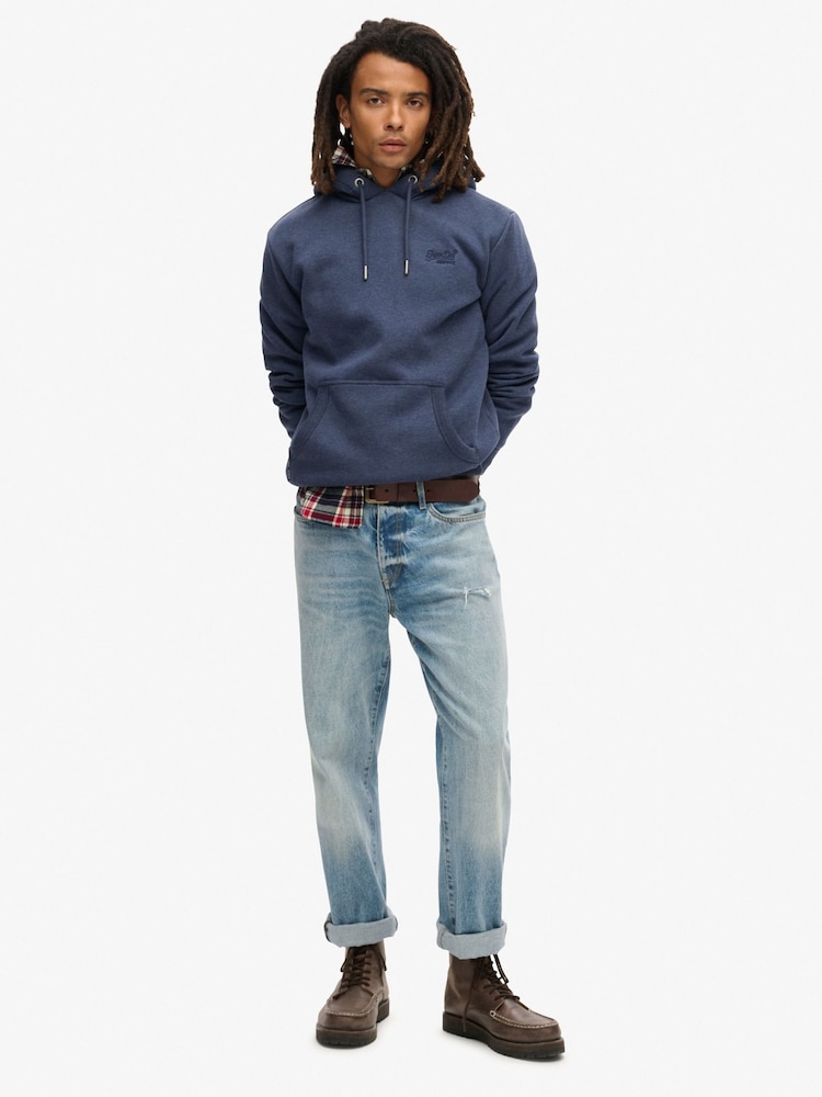 Azul marino clásico jaspeado - Sudadera con capucha de corte entallado Essential con logo de Superdry - Imagen 2 de 5 Azul marino clásico jaspeado - Sudadera con capucha de corte entallado Essential con logo de Superdry - Imagen 2 de 5