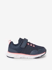 Navy Blue/Pink Elastic Lace-Up Runner Trainers - Image 1 of 4