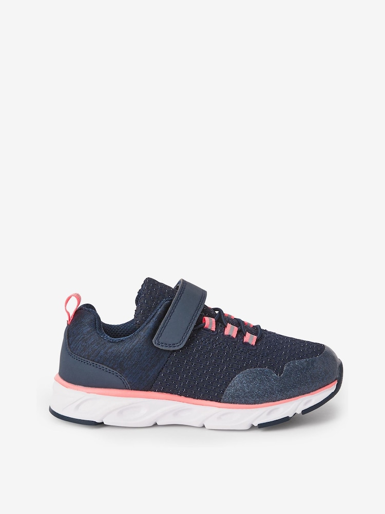 Navy Blue/Pink Elastic Lace-Up Runner Trainers - Image 1 of 4