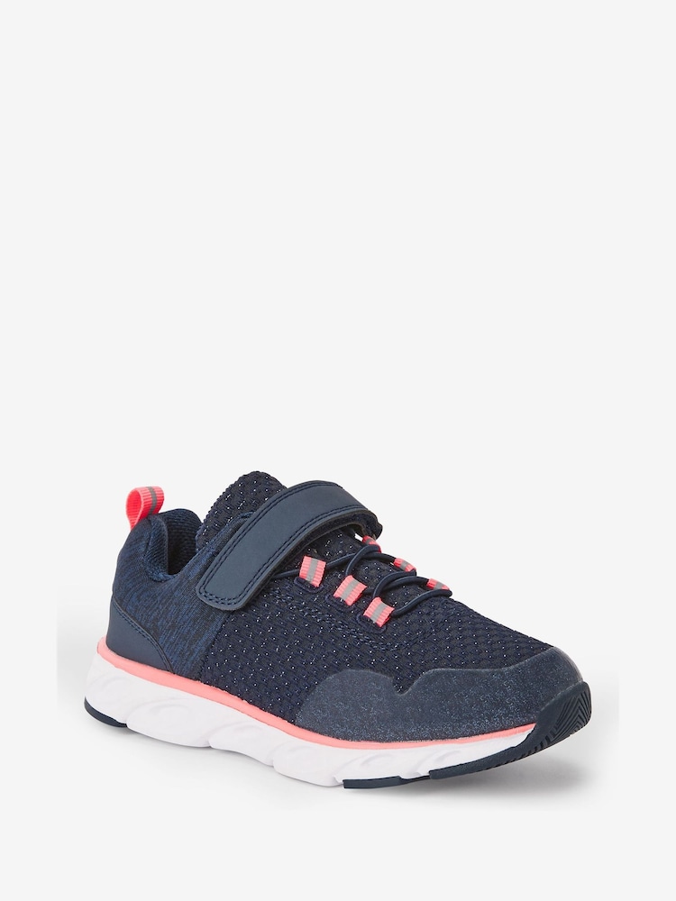 Navy Blue/Pink Elastic Lace-Up Runner Trainers - Image 2 of 4