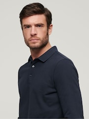 Superdry Eclipse Navy 100% Cotton Long Sleeve Pique Polo Shirt - Image 3 of 6