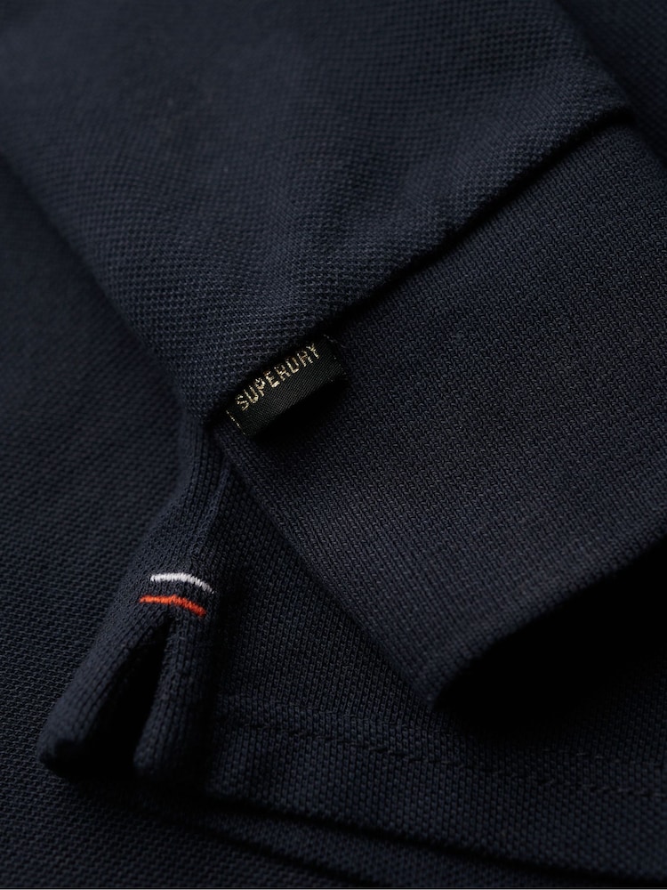 Superdry Eclipse Navy 100% Cotton Long Sleeve Pique Polo Shirt - Image 6 of 6