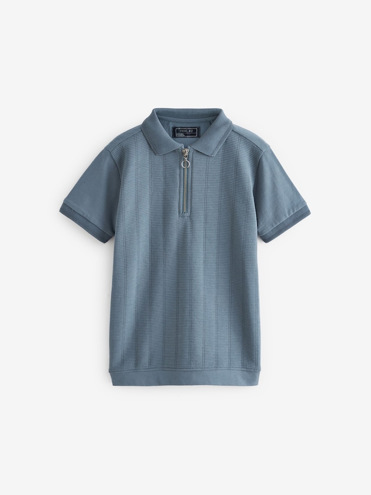 Blue Textured Short Sleeve Quarter Zip Polo Shirt (3-16yrs) - Image 1 of 3