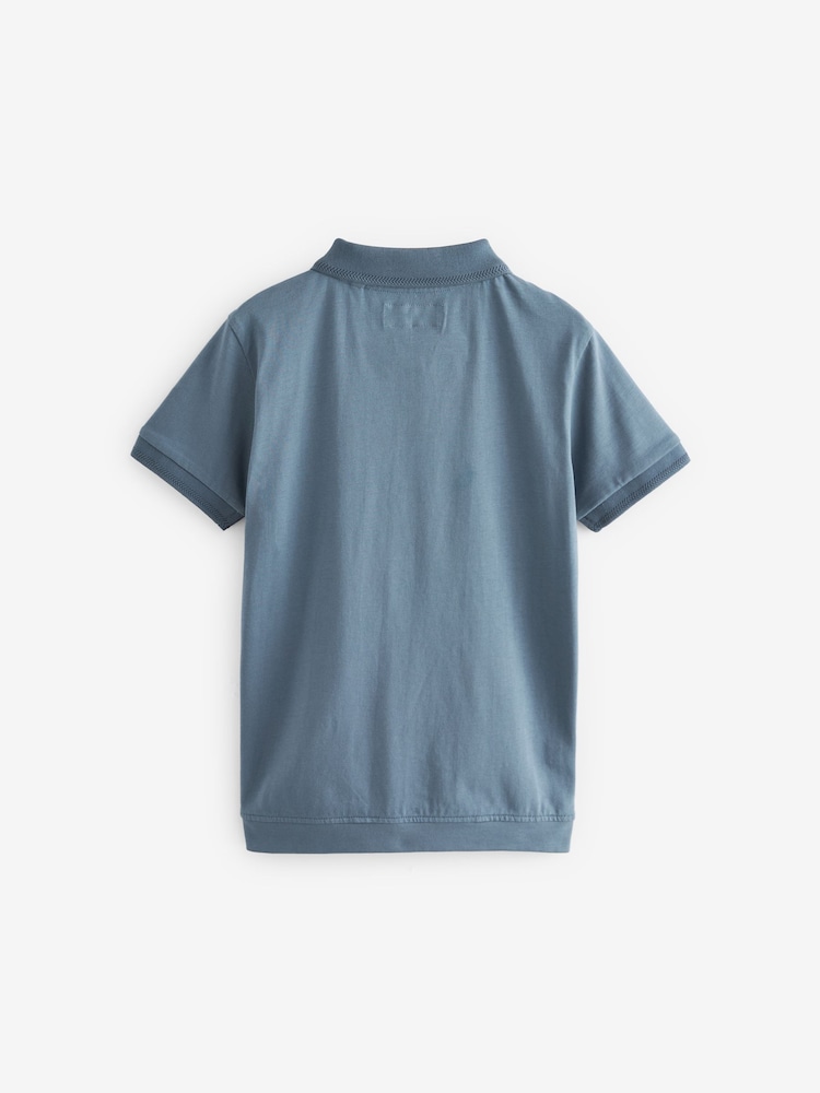 Blue Textured Short Sleeve Quarter Zip Polo Shirt (3-16yrs) - Image 2 of 3