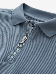 Blue Textured Short Sleeve Quarter Zip Polo Shirt (3-16yrs) - Image 3 of 3
