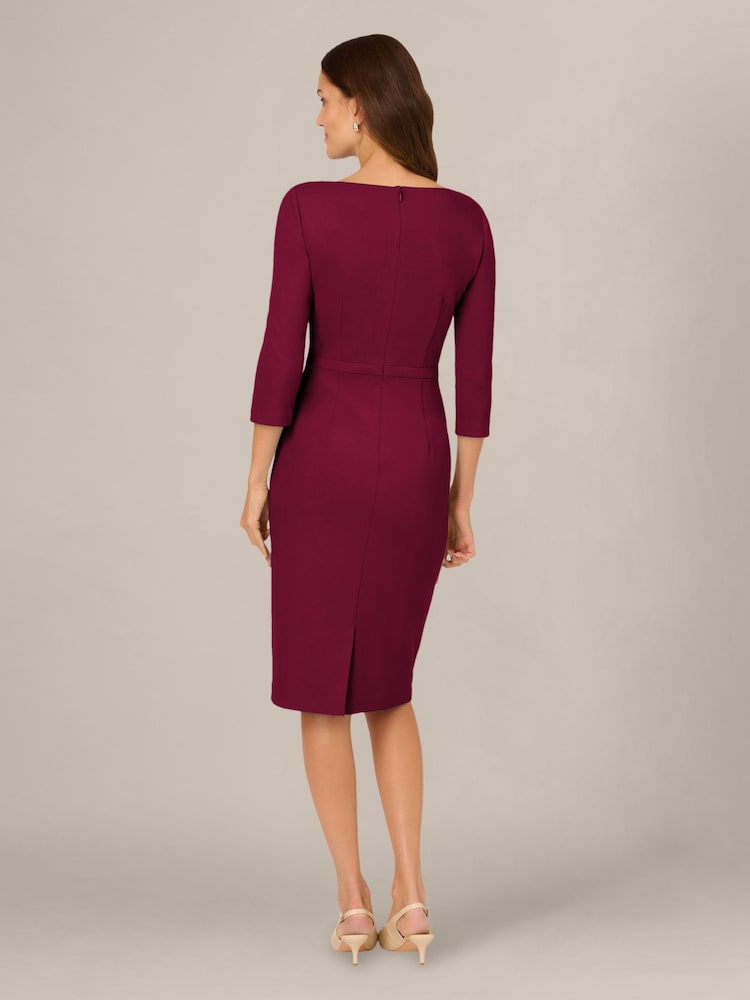 Adrianna Papell Red Petite Drape Neck Sheath Midi Dress - Image 2 of 6 Adrianna Papell Red Petite Drape Neck Sheath Midi Dress - Image 2 of 6