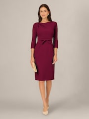 Adrianna Papell Red Petite Drape Neck Sheath Midi Dress - Image 3 of 6