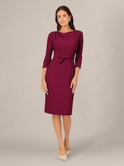 Adrianna Papell Red Petite Drape Neck Sheath Midi Dress - Image 5 of 6
