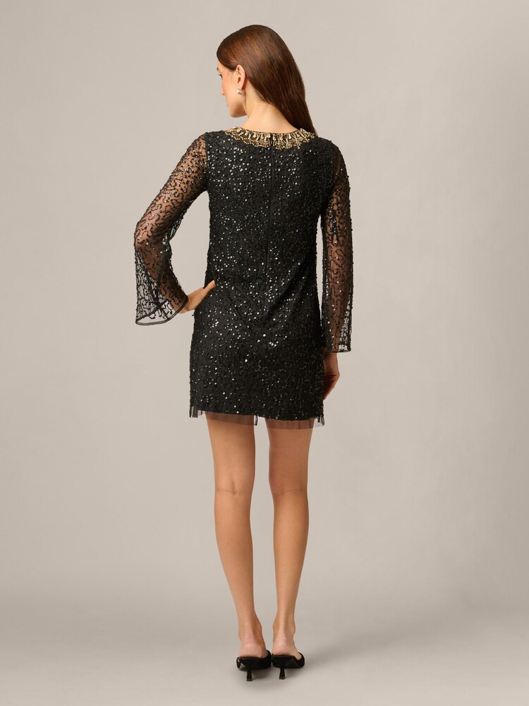 Adrianna Papell Black Bead Mesh Aline Dress - Image 2 of 6 Adrianna Papell Black Bead Mesh Aline Dress - Image 2 of 6