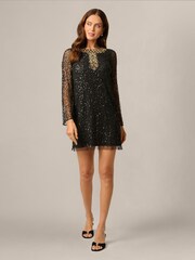 Adrianna Papell Black Bead Mesh Aline Dress - Image 4 of 6